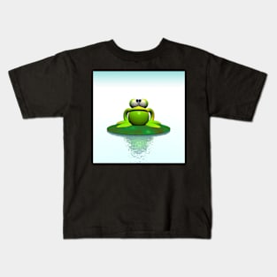 Green frog on a lilypad Kids T-Shirt